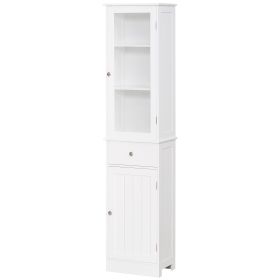 Slim Bathroom Storage Cabinet Tall Narrow Linen Tower with Acrylic Door Drawer and Shelves White