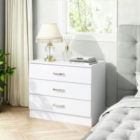 3-Drawer P2 Particleboard Bedside Table with Melamine Finish Drawer Cabinet Lockers 25.98*12.99*22.05in White
