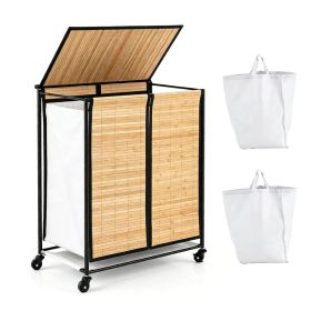 Compact Rolling Bamboo Laundry Hamper with Lid