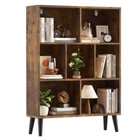 Wooden Cube Bookshelf, Open 3-Tier Bookcase with Legs, Freestanding BookshelvesStorageOrganizer Shelf, for Bedroom, Living Room, Office, Rustic B