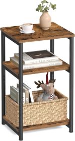 Small End Table, Tall Nightstand for Living Room, Bedroom, Office, Bathroom, Rustic Brown and Classic Black