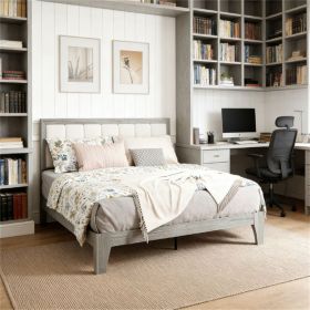 Bed frame with headboard, large bed, platform bed frame, easy to assemble, gray (without mattress)