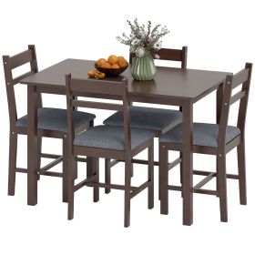 5-Piece Solid Wood Dining Table Set for 4, Farmhouse Kitchen Table with Upholstered Chairs for Dining Room, Walnut