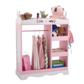 Pink MDF + Particleboard Children's Wardrobe with 1 Mirror, 3 Shelves, and 1 Clothes Rod; Rabbit Ear Design