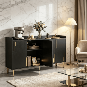 Modern Buffet Cabinet Credenza with 4 Doors 55 Inch Metal Legs Storage Server for Dining Room