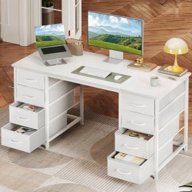 Desk with Drawers for Storage - 48 inch Home Office Desk with 8 Fabric Drawers, Writing Study Desk with Drawers on Both Sides for Bedroom