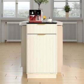 10-Gallon Woodgrain Tilt-Out Trash Can Cabinet Wooden Garbage Recycling Cabinet with Wave-Textured Hideaway Drawer&Pull-Out Bin-Multipurpose Kitc