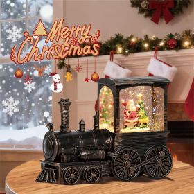 Christmas Snow Globes Vintage Train Santa Claus Snow Globe with Glitter Spinning Water Lantern and 8 Songs