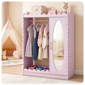 Kids Dress Up Closet with Full-Length Acrylic Mirror, 42" Child-Sized Garment Rack with Cabinet & Storage Shelves for 3+ Toddlers Bedroom Playroo