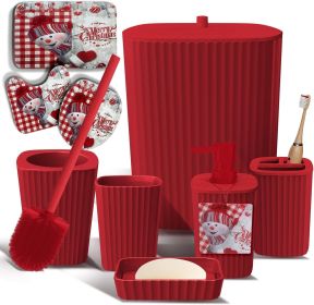 Bathroom Set - Christmas Bathroom Decor, Xmas Bathroom Accessories Set, 9PC Bathroom Accessory Set, Christmas Bathroom Sets with Bathroom Rugs