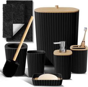 Bathroom Set - Black Bathroom Accessories Set, 6PC Bathroom Accessory Set, Bathroom Sets with Bathroom Rugs, Toilet Brush, Trash Can & Soap Dispe