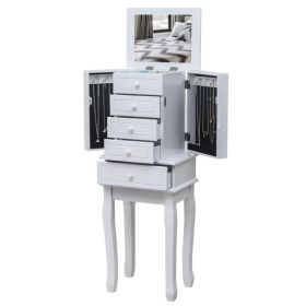 Standing Jewelry Armoire with Mirror, 5 Drawers & 14 Necklace Hooks, Jewelry Cabinet Chest with Removable Ring Storage Slot and Top Storage Organ
