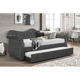 Abby Upholstered Velvet Wood Daybed with Trundle in Gray