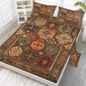 4pcs Retro Bohemian Geometric Style Minimalist Comfort Series Bed 1Fitted Sheet 1 Sheet And Two Pillowcases Bedding For All Seasons Use (Option: Full-Brown)