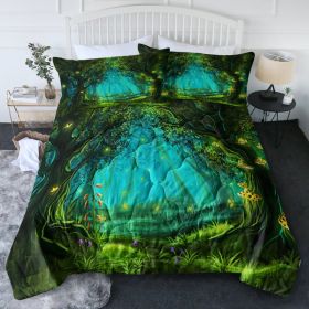3pcs Green Light Forest Comforter Set Natural Comfort Bedding Duvet Game Summer Quilt Set (Option: Full-Green)