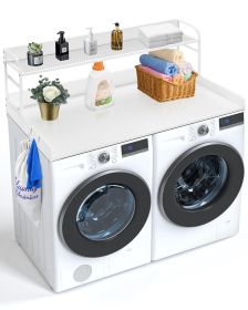 Washer Dryer Countertop with 2-Tier Shelf, 54" x 27" Wooden Washer and Dryer Countertop with Anti-Slip Pads (Color: White)