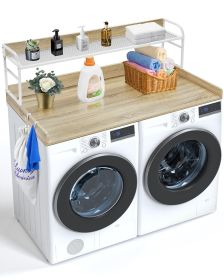 Washer Dryer Countertop with 2-Tier Shelf, 54" x 27" Wooden Washer and Dryer Countertop with Anti-Slip Pads (Color: Oak)