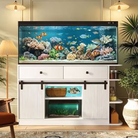 75 Gallon Fish Tank Stand with LED Light &Power Outlets, 55-75 Gallon Aquarium Stand with Sliding Fluted Doors, 2 Large Cabinet and Storage Shelv (title: default title)