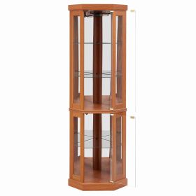 5-Tier Lighted Corner Curio Display Cabinet Adjustable Glass Display Case with Light Bulb Anti-Tipping Hardware for Collectibles, Wine & Decor (Color: DarkOak)