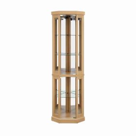 5-Tier Lighted Corner Curio Display Cabinet Adjustable Glass Display Case with Light Bulb Anti-Tipping Hardware for Collectibles, Wine & Decor (Color: LightOak)