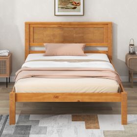 Platform Bed Frame with Headboard , Wood Slat Support , No Box Spring Needed (Color: Oak)