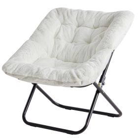 Comfy Chair for Adults, Soft Faux Fur Folding Lounge,Large Size Foldable (Color: White)