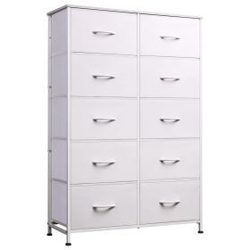 Bedside Table For Bedroom With 10 Fabric Drawers Storage Cabinet Steel Frame Closet For Clothes Storage Display Cabinet (Color: White)