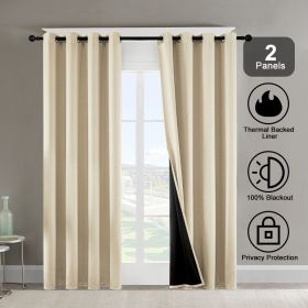 Polyester Grommets Thermal Insulated with Coated Lining 52 in. W x 84 in. L Indoor Blackout Curtains (Set of 2) (Color: beige)