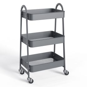 3/4-layer practical mobile trolley, metal movable storage rack, with lockable casters (Color: GREY, size: 3-layer)