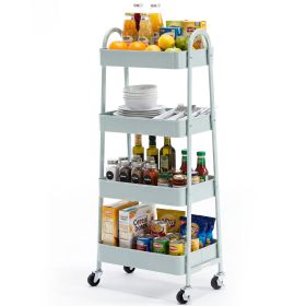3/4-layer practical mobile trolley, metal movable storage rack, with lockable casters (Color: GREEN, size: 4-layer)