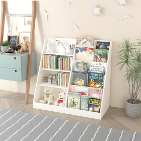 Kids Bookshelf and Toy Storage Organizer (Color: White, Material: MDF)