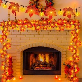 Timer & 3 Pack - 30Ft Fall Garland Fall Decorations for Home 60 LED Leafed Lights Patented Realistic Maples Leafed Battery Operated Autumn Fall D (Style: Maple garland with pumpkin)
